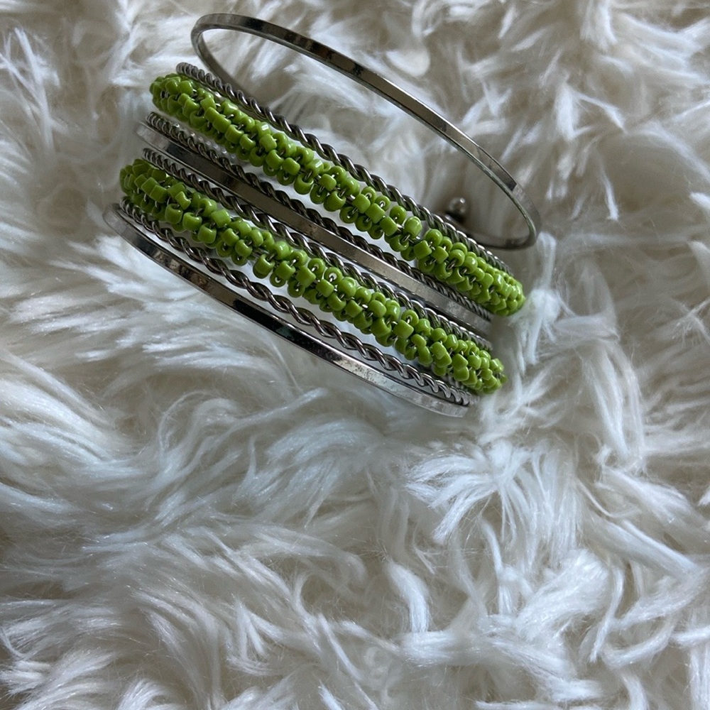 Silver and Green Beaded Women's Bracelet